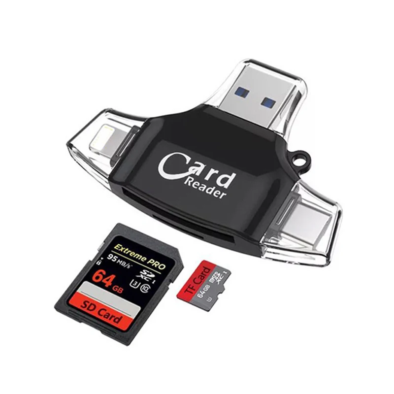 4 in 1 Muti-function Card Reader for Lightning/Type-c/USB/ Memory Card Reader Micro SD Card Reader for IOS Android OTG reader
4 in 1 Muti-function Card Reader for Lightning/Type-c/USB/ Memory Card Reader Micro SD Card Reader for IOS Android OTG reader