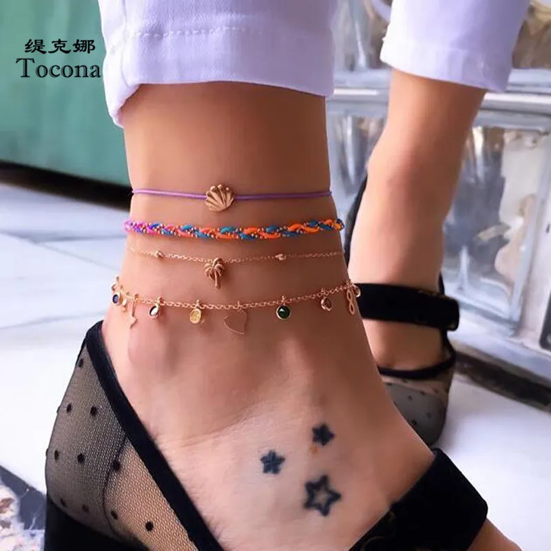 Tocona 4pcs/sets Colorful Rope Gold Color Shell Colorful Star Tree Anklets Charm Summer Sea Beach Jewelry for Women Dropshipping
Tocona 4pcs/sets Colorful Rope Gold Color Shell Colorful Star Tree Anklets Charm Summer Sea Beach Jewelry for Women Dropshipping