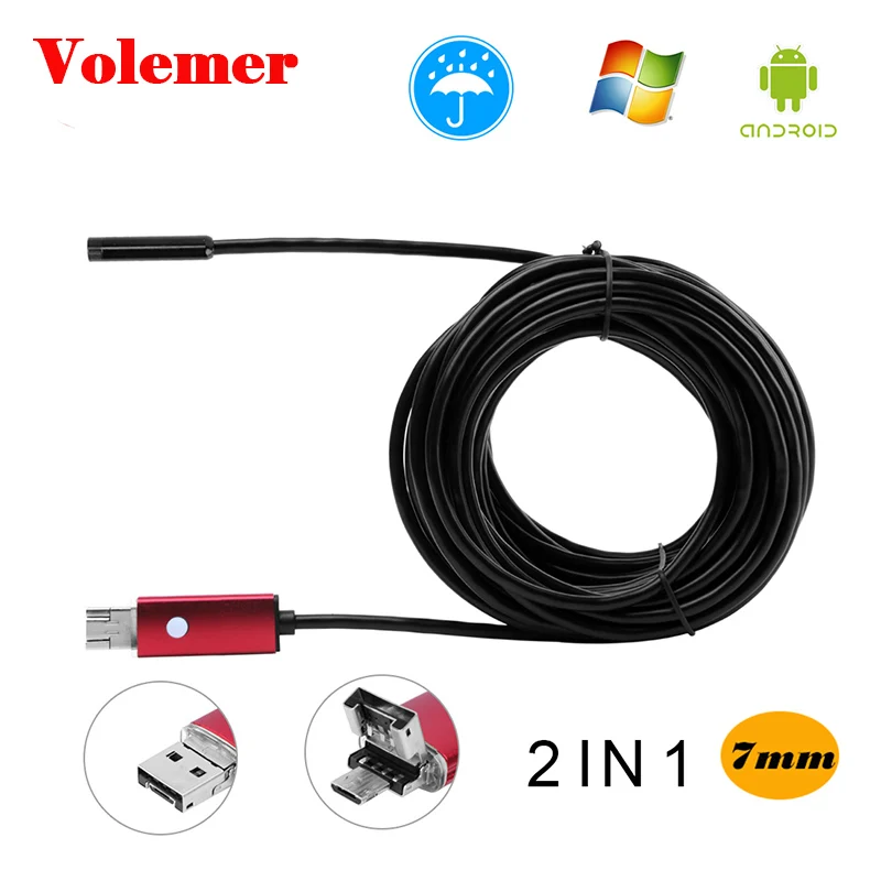 Volemer 5mm 2 in 1 video endoscope Semi Rigid Waterproof endoscope for OTG android 2.0 MP 6ED Micro Camera Tube Inspection PC
Volemer 5mm 2 in 1 video endoscope Semi Rigid Waterproof endoscope for OTG android 2.0 MP 6ED Micro Camera Tube Inspection PC