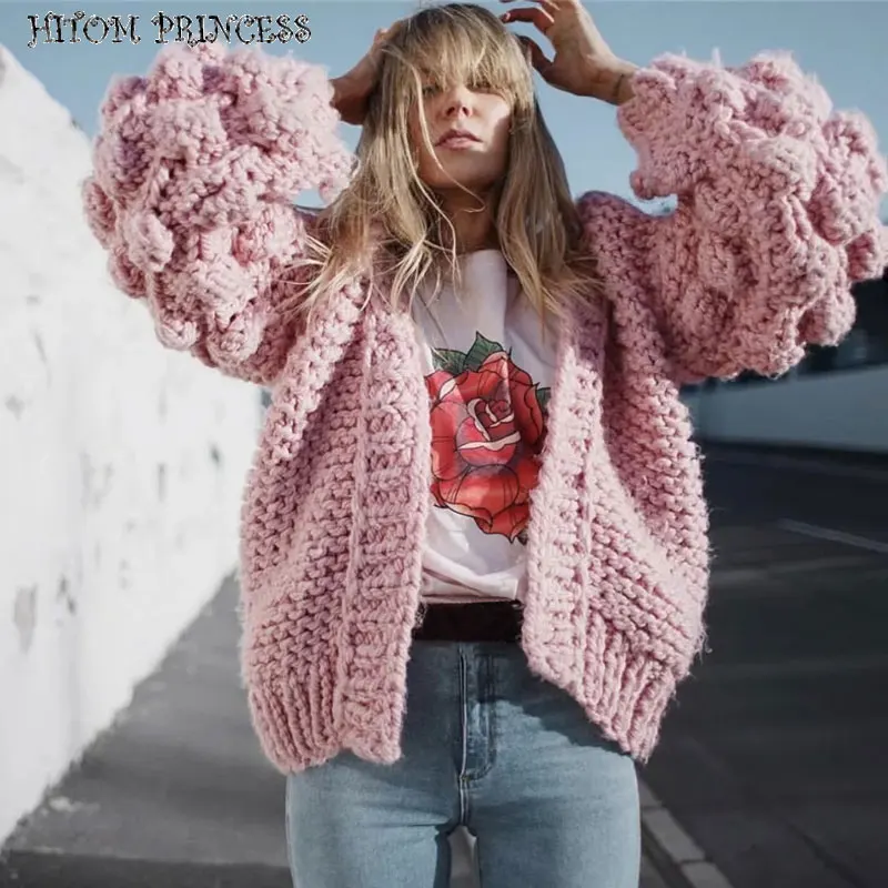 HITOM PRINCESS Lantern Sleeve Pompom Ball Knitted Sweaters Women Cardigan 2019 Handmade Warm Knit Jumper Oversized Outwear Coats
HITOM PRINCESS Lantern Sleeve Pompom Ball Knitted Sweaters Women Cardigan 2019 Handmade Warm Knit Jumper Oversized Outwear Coats