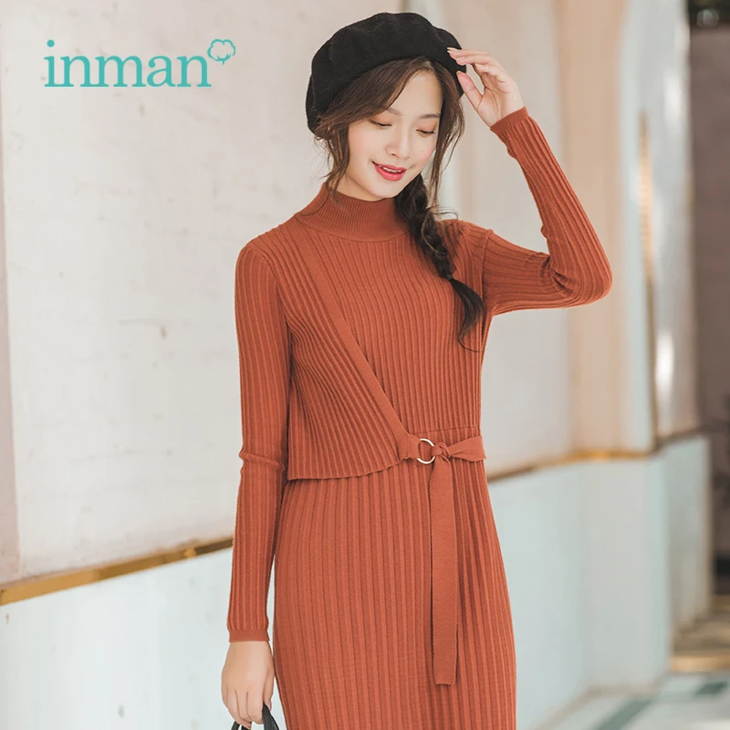 INMAN Spring Autumn High Neck Stripped Show Fitness Knee-Length Long Sleeve Women Knitwear Dress
INMAN Spring Autumn High Neck Stripped Show Fitness Knee-Length Long Sleeve Women Knitwear Dress
