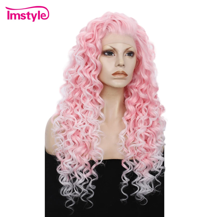 Имстайл кудрявые розовые парики синтетические кружевные передние для женщин
