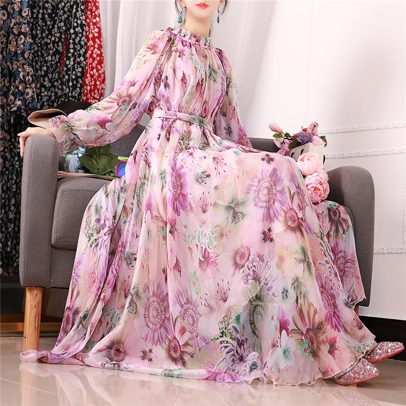 2019 spring new long-sleeved round neck dress floral chiffon large size women's print summer dress 2XL -5XL 585
2019 spring new long-sleeved round neck dress floral chiffon large size women's print summer dress 2XL -5XL 585