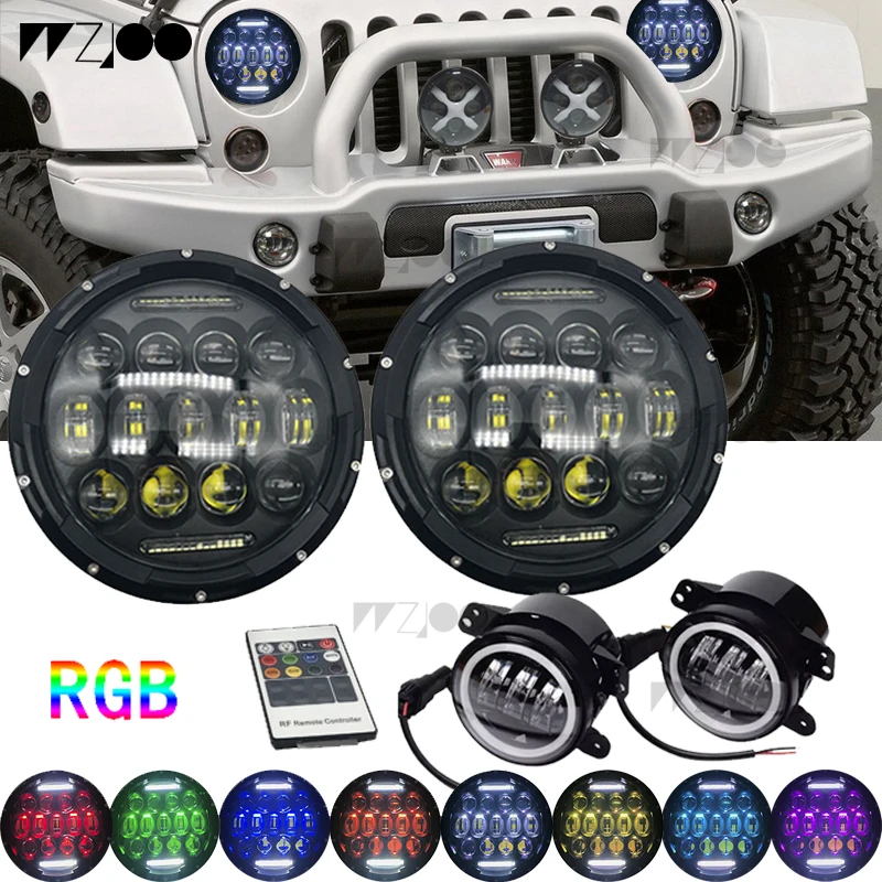 WZJOO 2019 new 7" Round LED RGB Headlights + 4" LED with Halo Fog Lights Front Bumper Lamp for 07-16 Jeep JK
WZJOO 2019 new 7" Round LED RGB Headlights + 4" LED with Halo Fog Lights Front Bumper Lamp for 07-16 Jeep JK
