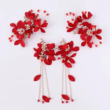 Chinese Red Flower Crystal Hair Pins Headband Earrings Wedding Tiara Headpiece Hair Accessories Pearl Hairpins Jewelry Sets LB
Chinese Red Flower Crystal Hair Pins Headband Earrings Wedding Tiara Headpiece Hair Accessories Pearl Hairpins Jewelry Sets LB