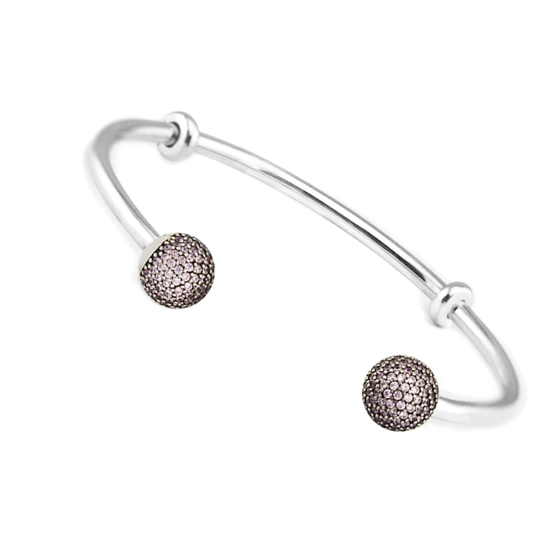 Open Bangle with Pink CZ Ball Caps 925 Sterling Silver Jewelry Fashion Bangles for Women DIY Charms Beads Jewelry Making
Open Bangle with Pink CZ Ball Caps 925 Sterling Silver Jewelry Fashion Bangles for Women DIY Charms Beads Jewelry Making