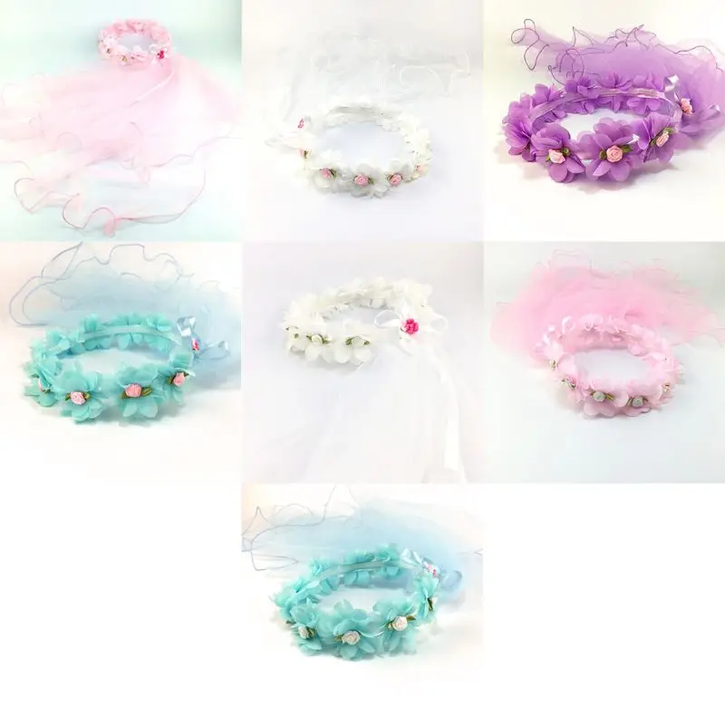 Girls Mesh Veil Wedding Crown Artificial Candy Color Petals Flower Hairband Wreath Ribbon Bowknot First Communion Headwear Comb
Girls Mesh Veil Wedding Crown Artificial Candy Color Petals Flower Hairband Wreath Ribbon Bowknot First Communion Headwear Comb