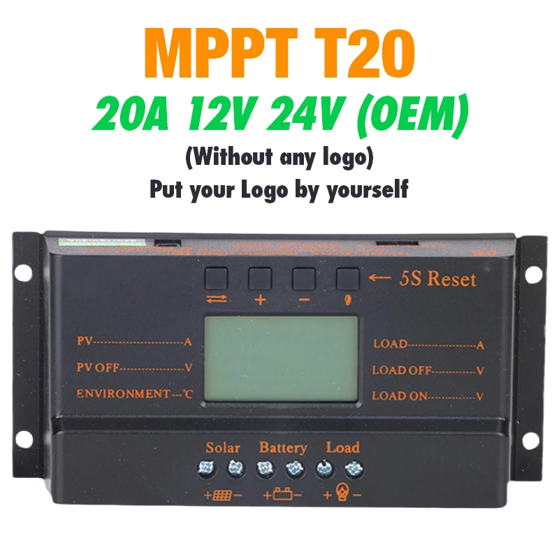 MPPT T20 Solar Controller 20A 12Vdc 24Vdc Solar Panel Battery Regulator Charge Controller USB 5V LCD Display Controller
MPPT T20 Solar Controller 20A 12Vdc 24Vdc Solar Panel Battery Regulator Charge Controller USB 5V LCD Display Controller