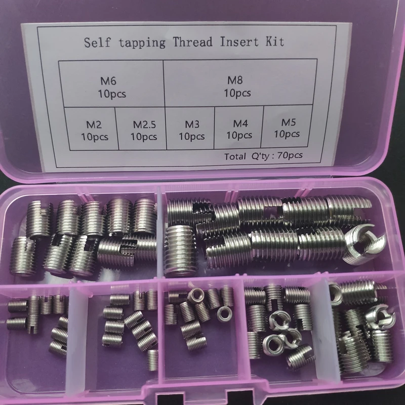 70pc/lot M2,M2.5M3,M4,M5,M6,M8 Stainless steel Self tapping Thread Insert Repair kit Self Tapping Screw Bushing Thread
70pc/lot M2,M2.5M3,M4,M5,M6,M8 Stainless steel Self tapping Thread Insert Repair kit Self Tapping Screw Bushing Thread