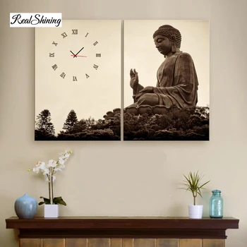 

REALSHINING 3D DIY Diamond Painting Cross Stitch Buddha Clock Rhinestones Needlework Diamond Embroidery Full Diamond D87