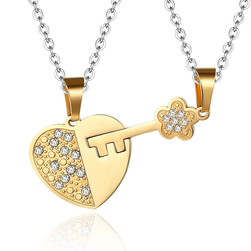 Key and heart-shaped couple necklace set I love you lovers stainless steel pendant chain inlay fashion charm jewelry accessories
Key and heart-shaped couple necklace set I love you lovers stainless steel pendant chain inlay fashion charm jewelry accessories