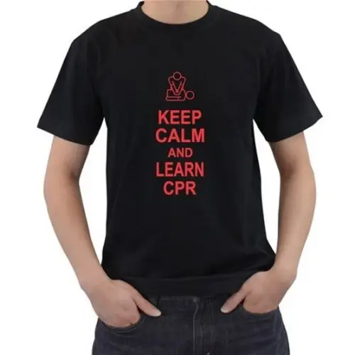 

KEEP CALM LEARN CPR ems emt paramedic FIRST AID LOGO TRAINER T-SHIRT V02