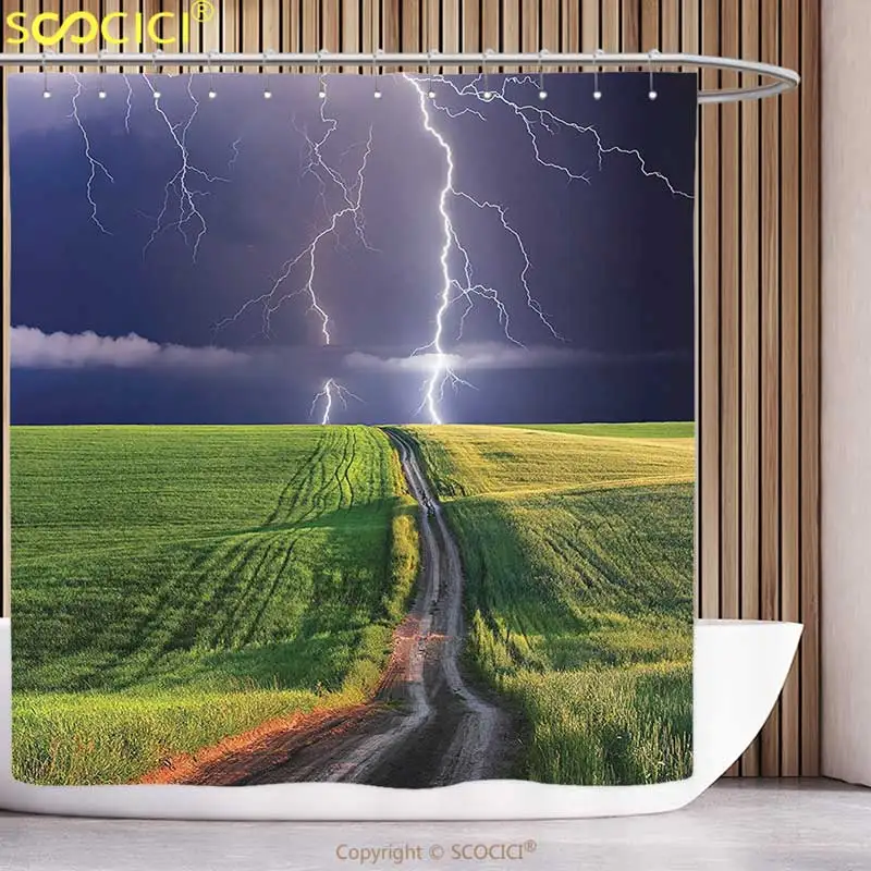 Funky Shower Curtain Lake House Decor Summer Storm about to Appear with Flash on the Field Solar Illumination Energy Decor Green
Funky Shower Curtain Lake House Decor Summer Storm about to Appear with Flash on the Field Solar Illumination Energy Decor Green