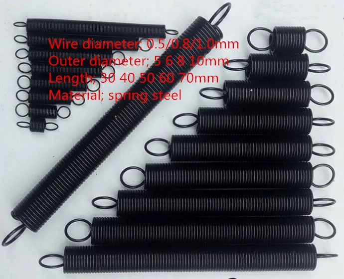 5pcs/lot wire Dia.;0.5/0.8/1.0mm L=30 40 50 60 70 80mm Spring steel small Tension Spring With Hook For Tensile
5pcs/lot wire Dia.;0.5/0.8/1.0mm L=30 40 50 60 70 80mm Spring steel small Tension Spring With Hook For Tensile