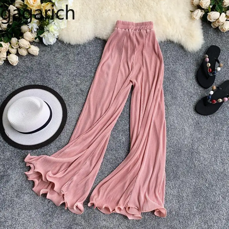 Gagarich Spring Autumn Korean Solid Stretch Women Trousers Elastic High Waist Casual Loose Ruffles Wide Leg Flare Pants
Gagarich Spring Autumn Korean Solid Stretch Women Trousers Elastic High Waist Casual Loose Ruffles Wide Leg Flare Pants