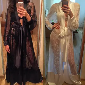 Women Sexy Satin Lace Robe Sleepwear Nightwear Erotic See Through Lace Up Kimono Gown Bathrobe Sleep Nightdress Cardigan
Women Sexy Satin Lace Robe Sleepwear Nightwear Erotic See Through Lace Up Kimono Gown Bathrobe Sleep Nightdress Cardigan