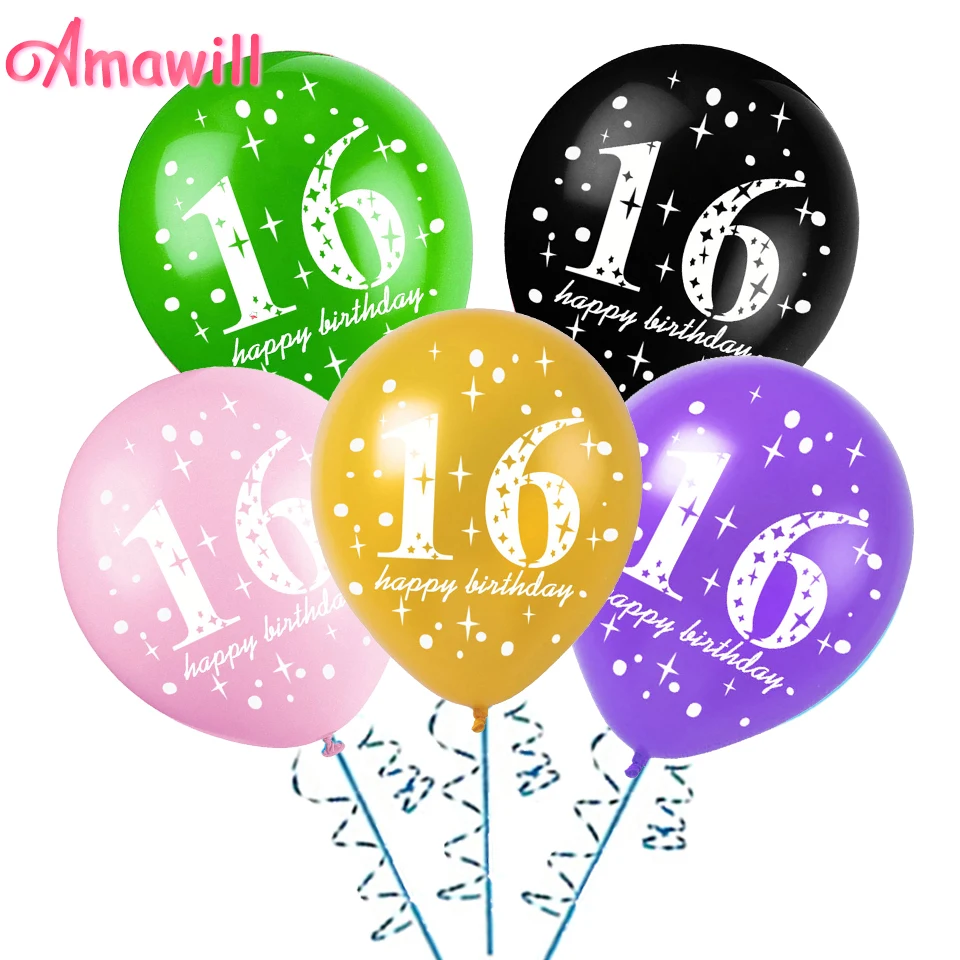 Amawill 10 шт. 16 латексные шарики с принтом на день рождения 12 дюймов гелиевые глобусы
