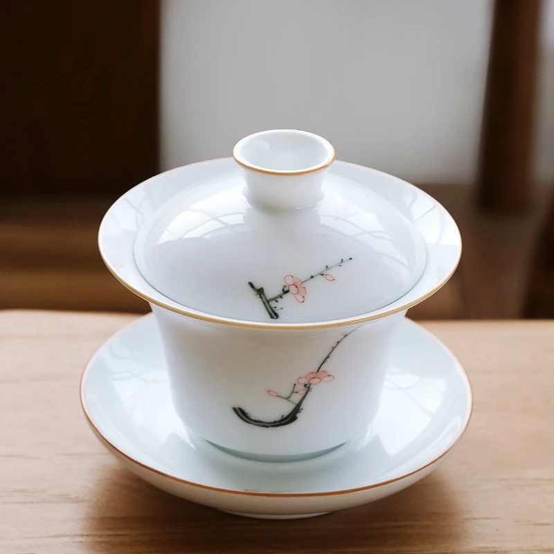 Japanese style gaiwan porcelain tureen with lid wintersweet print handpainted floral pattern cup bowl set 125ml white china
Japanese style gaiwan porcelain tureen with lid wintersweet print handpainted floral pattern cup bowl set 125ml white china