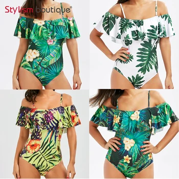 2018 Leaf Printed Swimwear Women Ruffle One Piece Swimsuits Sexy Off Shoulder Bathing Suit Beachwear Floral Monokini Bodysuit 
2018 Leaf Printed Swimwear Women Ruffle One Piece Swimsuits Sexy Off Shoulder Bathing Suit Beachwear Floral Monokini Bodysuit