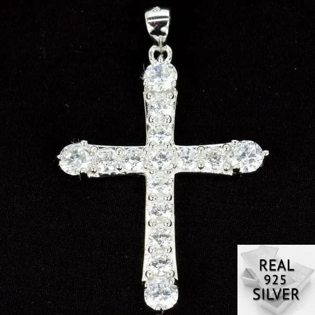 4.3g Guaranteed Real 925 Solid Sterling Silver Deluxe Cross White Sapphire Woman's Pendant 29x14mm
4.3g Guaranteed Real 925 Solid Sterling Silver Deluxe Cross White Sapphire Woman's Pendant 29x14mm