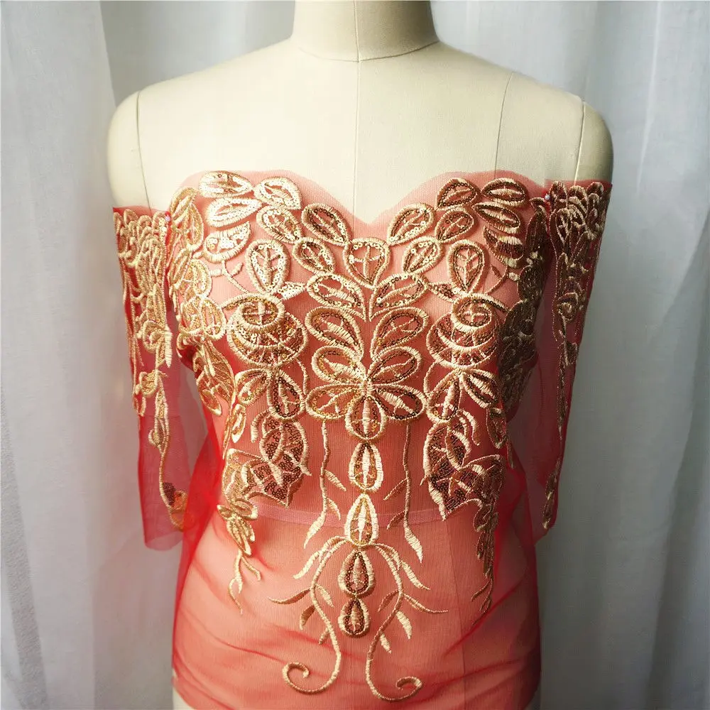 Gold Sequins Red Mesh Embroidered Wedding Gown Appliques Lace Trims Fabric Collar Mesh Sewing Patch For Dress DIY Decoration
Gold Sequins Red Mesh Embroidered Wedding Gown Appliques Lace Trims Fabric Collar Mesh Sewing Patch For Dress DIY Decoration