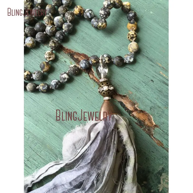 Hand Knot Sari Silk Tassel Necklace Rustic Matte Beaded Long Black Grey Bohemian Necklace NM27416
Hand Knot Sari Silk Tassel Necklace Rustic Matte Beaded Long Black Grey Bohemian Necklace NM27416