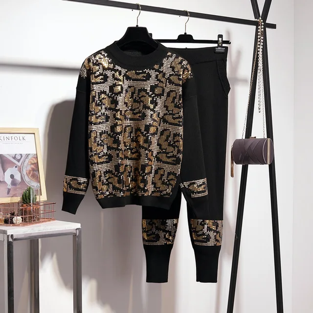 Amolapha Women Heavy Work Sequined Pattern Knit Pullovers Sweaters+Pants Clothing Sets Casual Knitted 2 Pieces Tracksuits
Amolapha Women Heavy Work Sequined Pattern Knit Pullovers Sweaters+Pants Clothing Sets Casual Knitted 2 Pieces Tracksuits