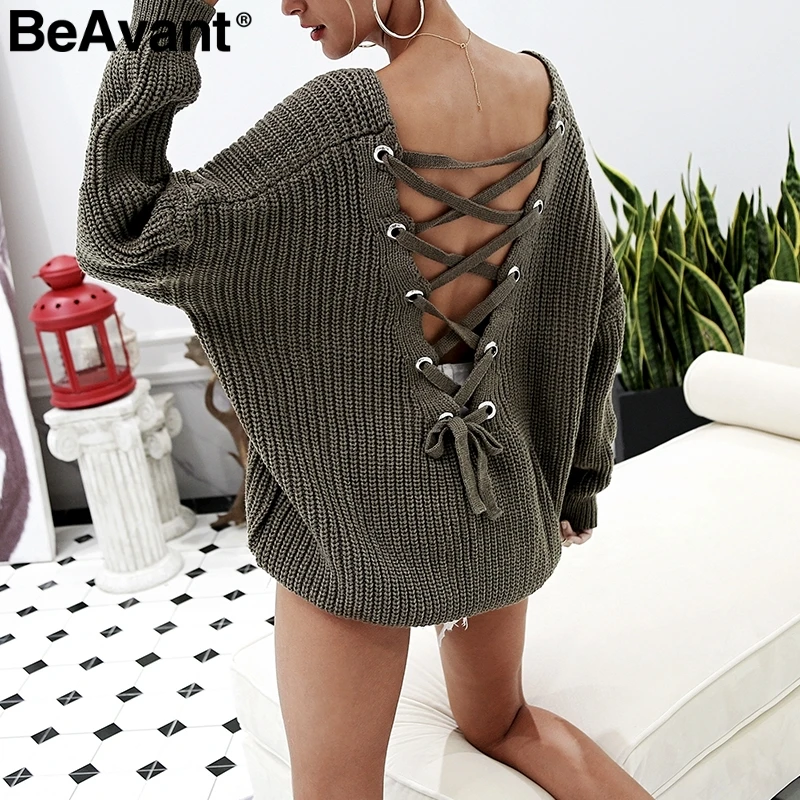 BeAvant Hollow out lace up knitting pullover 2018 Casual autumn winter sweater women Sexy backless jumper pullover female tops
BeAvant Hollow out lace up knitting pullover 2018 Casual autumn winter sweater women Sexy backless jumper pullover female tops
