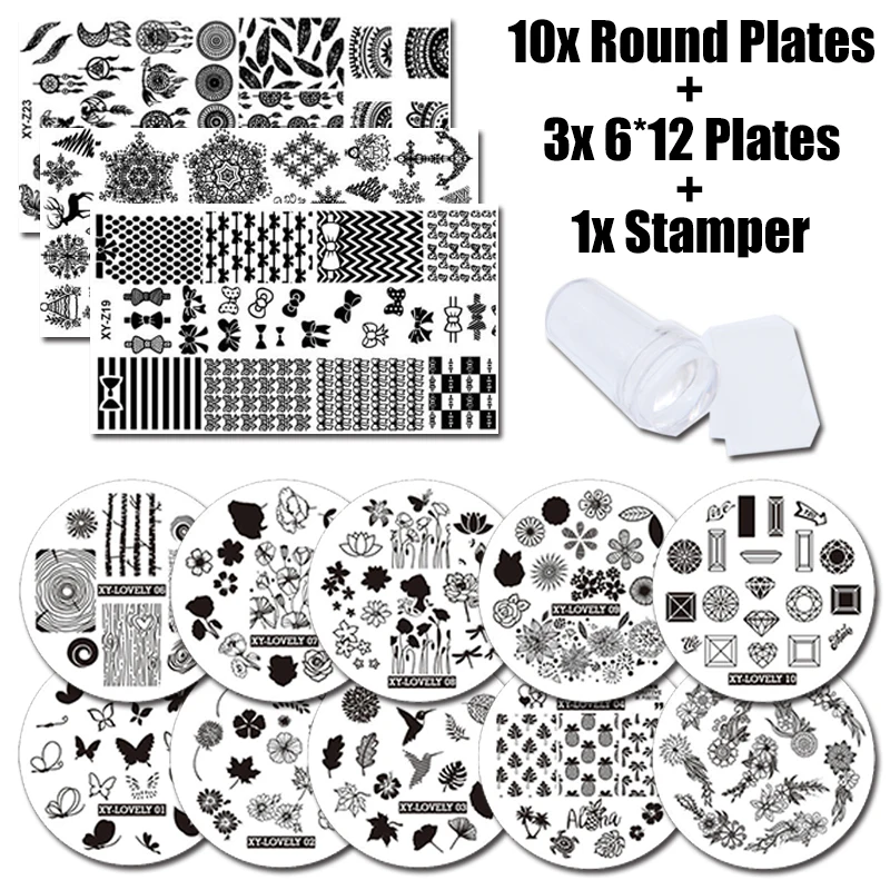 Nail Stamping Plates Set 13pcs Nail Art Plates 1stamper 1scraper Silicon Nail plate Template Image Plate Stencil
Nail Stamping Plates Set 13pcs Nail Art Plates 1stamper 1scraper Silicon Nail plate Template Image Plate Stencil