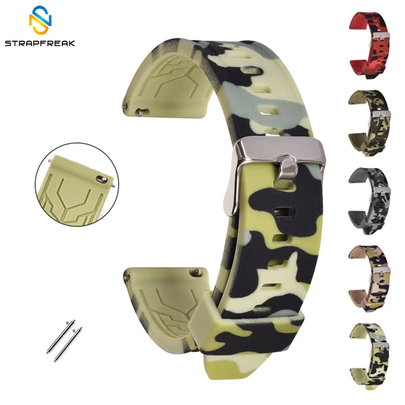 Silicone Watchband for Samsung Gear S2 S3 Huami Amazfit Quick Release 20mm 22mm Camouflage Rubber Replace Bracelet Watch Strap | Наручные