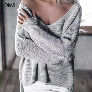 ORMELL Winter Casual Split V Neck Knitted Sweater Women Loose Pullover Pull Femme Autumn 2016 Long Sleeve Jumper
ORMELL Winter Casual Split V Neck Knitted Sweater Women Loose Pullover Pull Femme Autumn 2016 Long Sleeve Jumper