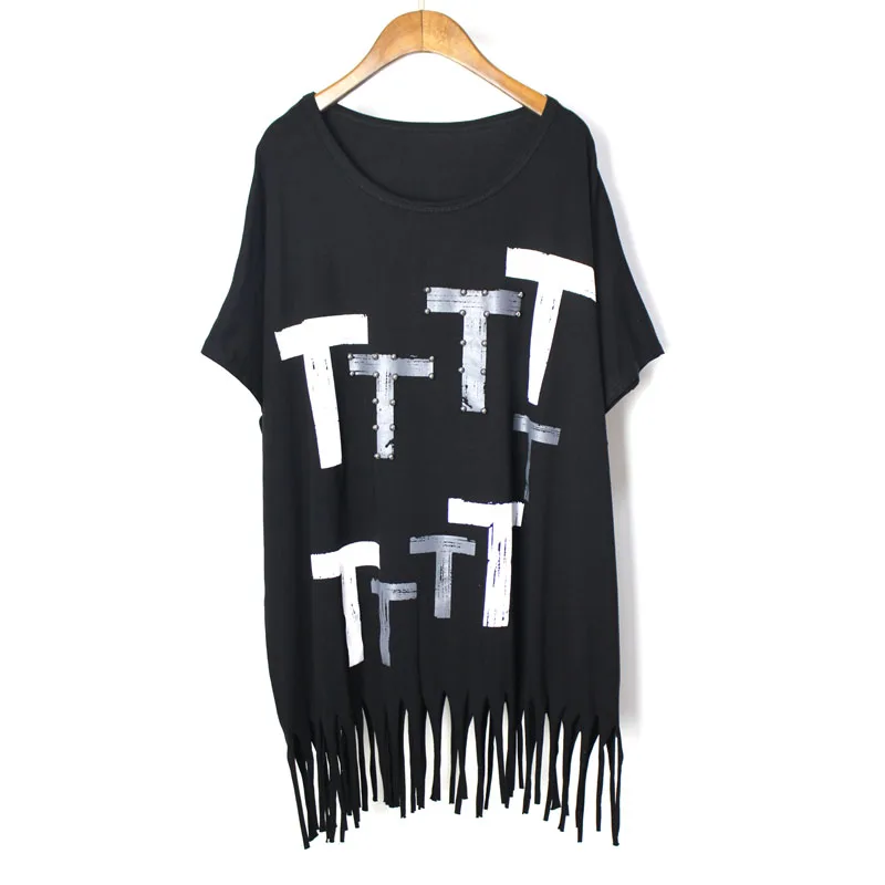 2018 Summer Women print t Shirts Punk rock fashion Loose Tassel Short Sleeve Printing t Shirt rivet Tops Plus Size
2018 Summer Women print t Shirts Punk rock fashion Loose Tassel Short Sleeve Printing t Shirt rivet Tops Plus Size