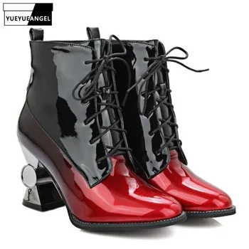New Fashion Women Shoes Shiny Patent Leather Lace Up Pointed Toe For Women Ankle Boots Strange Style Sexy Punk Shoes Black Pink 
New Fashion Women Shoes Shiny Patent Leather Lace Up Pointed Toe For Women Ankle Boots Strange Style Sexy Punk Shoes Black Pink