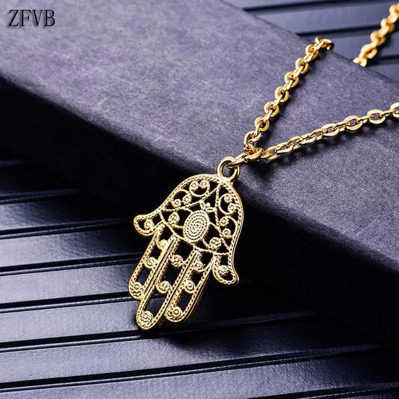 ZFVB Gold Silver Color Hamsa Hand Necklace Pendant Women Stainless Steel Fashion Clavicle Necklace Chain Charm Jewelry Gifts
ZFVB Gold Silver Color Hamsa Hand Necklace Pendant Women Stainless Steel Fashion Clavicle Necklace Chain Charm Jewelry Gifts