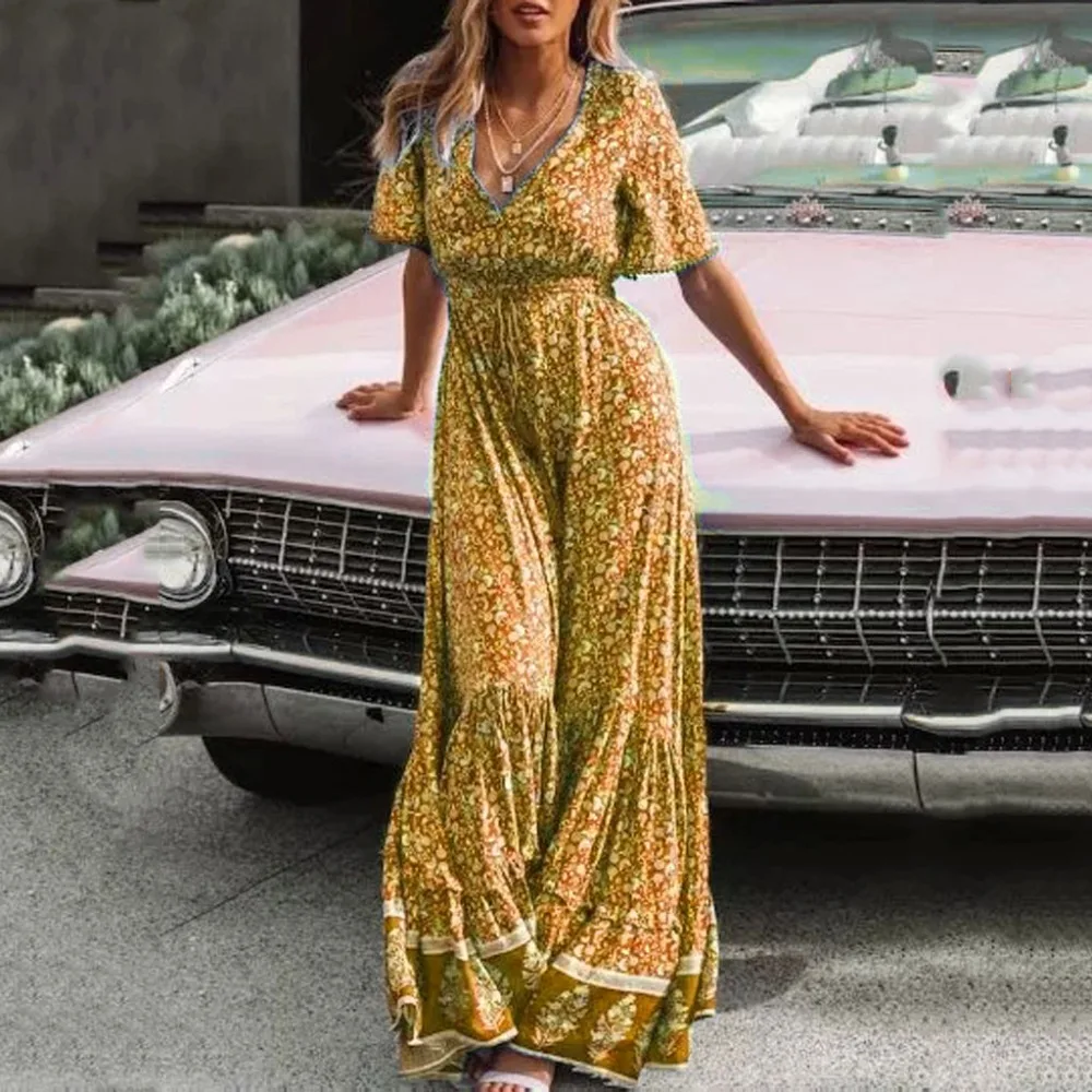 Women Floral Print Dress Fashion Women's Dresses Deep V-Neck Short Sleeve Summer Tassel Buttons Vintage Maxi Dress 19March26
Women Floral Print Dress Fashion Women's Dresses Deep V-Neck Short Sleeve Summer Tassel Buttons Vintage Maxi Dress 19March26