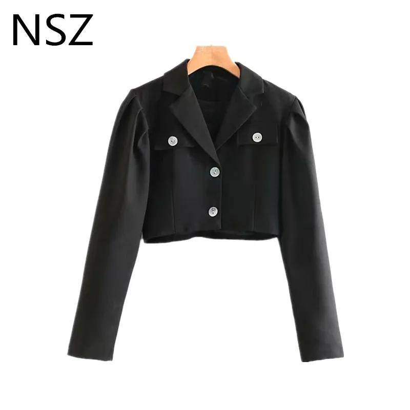 NSZ Women Black Cropped Jacket Long Sleeve Blazer Button Vintage Short Moto Biker Coat Outerwear
NSZ Women Black Cropped Jacket Long Sleeve Blazer Button Vintage Short Moto Biker Coat Outerwear