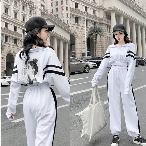 New Spring Turn-down Collar Apphques Zip Sport Suit Women Fashion Chic Casual Preppy Style Striped Loose Ropa Deportiva Mujer
New Spring Turn-down Collar Apphques Zip Sport Suit Women Fashion Chic Casual Preppy Style Striped Loose Ropa Deportiva Mujer