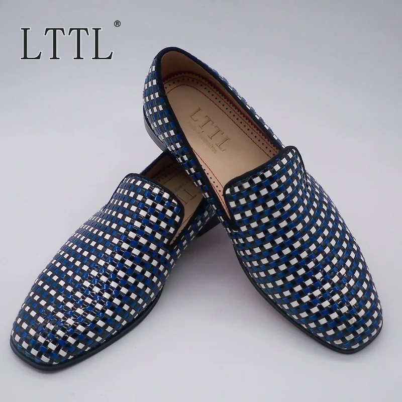 New Blue White And Black Mixed Colors Plaid Mens Shoes Smoking Slipper Casual Fashion Patent Leather Men Loafers Red Sole Flats
New Blue White And Black Mixed Colors Plaid Mens Shoes Smoking Slipper Casual Fashion Patent Leather Men Loafers Red Sole Flats