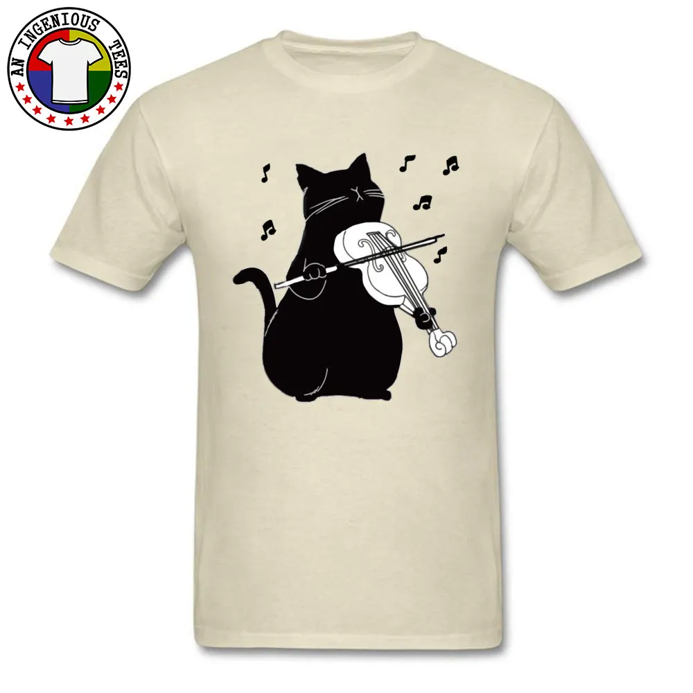 Custom Short Sleeve Tops T Shirt Father Day Crew Neck Pure Cotton Men T Shirt Printed On Custom T-Shirt 2018 Drop Shipping Black Cat Playing Violin Funny Musician Gift beige