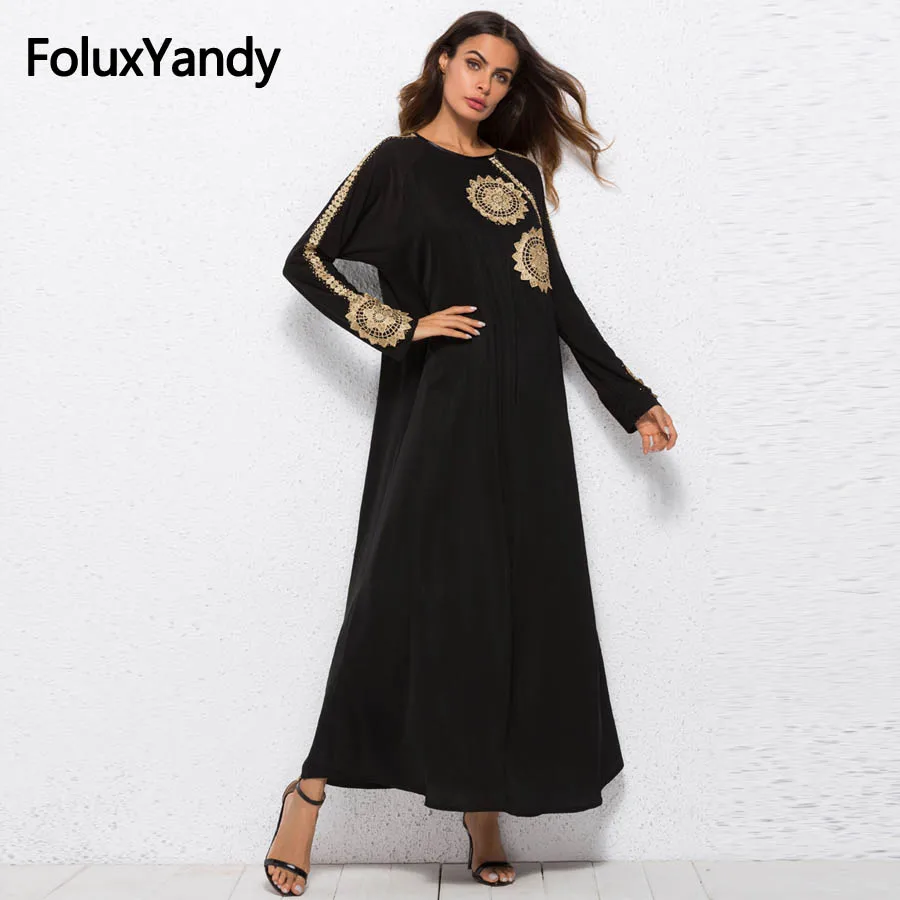 Appliques Muslim Abaya Women Plus Size Loose Long Sleeve Robe Fashion Maxi Dress Vestidos Black JSFS45
Appliques Muslim Abaya Women Plus Size Loose Long Sleeve Robe Fashion Maxi Dress Vestidos Black JSFS45