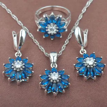 Christmas Gift Blue ZirconiaFlower Shape Women's Wedding Silver Color Jewelry Sets Necklace Pendant Earrings Ring TZ0434
Christmas Gift Blue ZirconiaFlower Shape Women's Wedding Silver Color Jewelry Sets Necklace Pendant Earrings Ring TZ0434