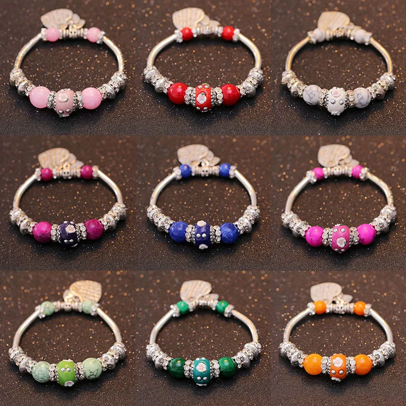 TDQUEEN Vintage Charm Bracelets for Women Silver Plated Metal Crystal Beads Rose Flower Charm Multi Color Round Beads Bracelets (2)