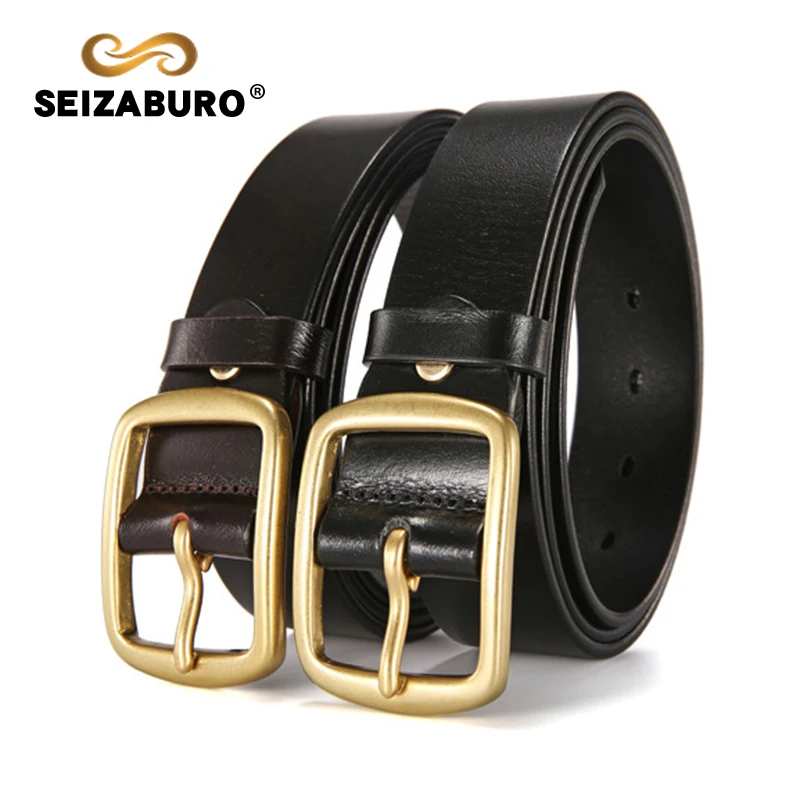 SEIZBURO Men's high quality belt pure brass belt buckle with stylish jeans and durable belt for personal use
SEIZBURO Men's high quality belt pure brass belt buckle with stylish jeans and durable belt for personal use