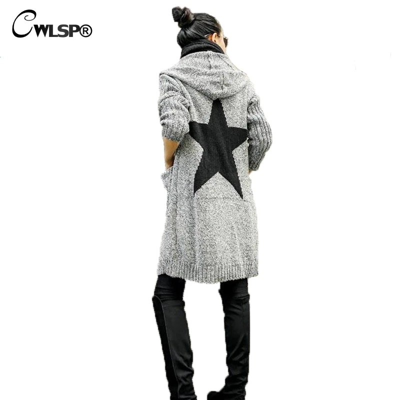 CWLSP Outwear Thick Cardigan Sweater Women 2018 Autumn Winter Five-pointed Star Knitted Sweater Coat Hooded pull femme hiver
CWLSP Outwear Thick Cardigan Sweater Women 2018 Autumn Winter Five-pointed Star Knitted Sweater Coat Hooded pull femme hiver