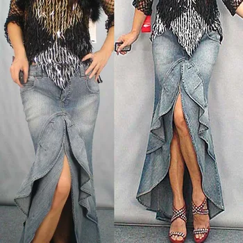 Summer Spring Casual European Style Women Ruffle Mermaid Denim Skirt , Fall Female Woman Designer Irregular Trumpet Jeans Skirts
Summer Spring Casual European Style Women Ruffle Mermaid Denim Skirt , Fall Female Woman Designer Irregular Trumpet Jeans Skirts