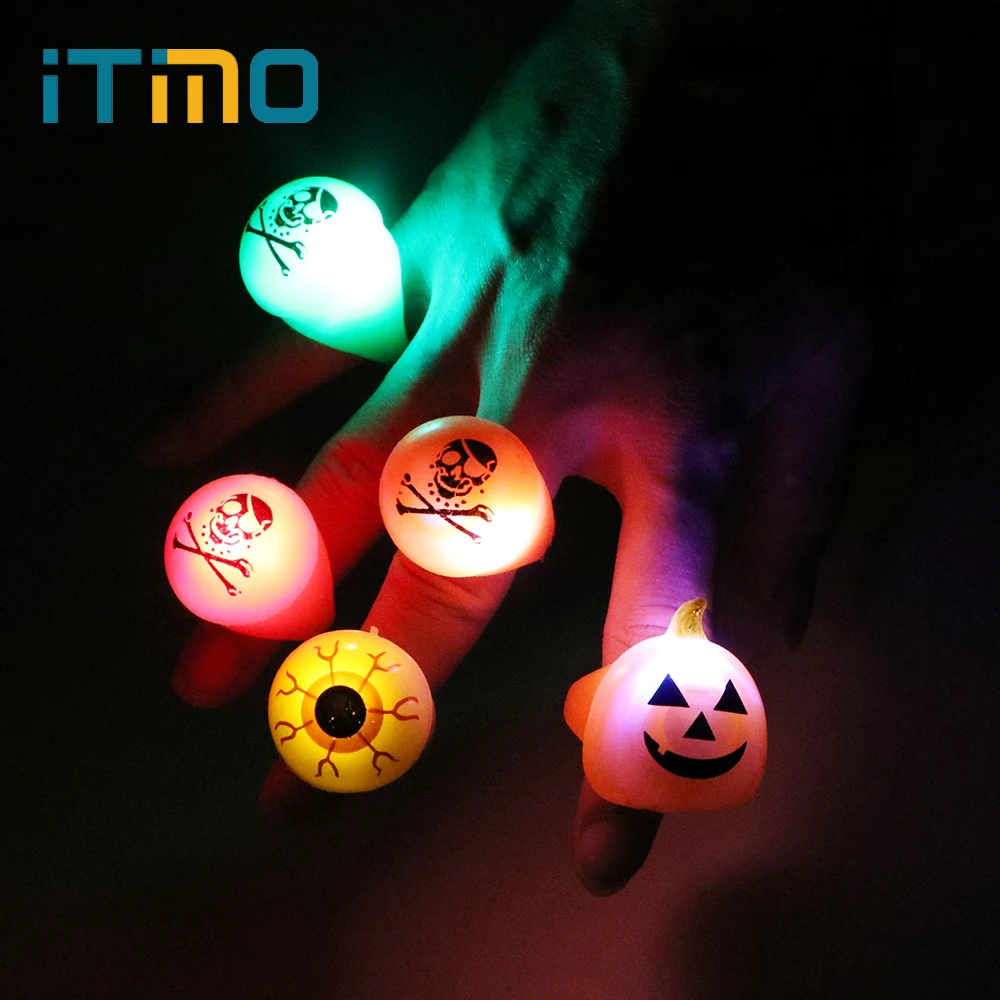 

iTimo Soft Jelly Finger Ring Light Halloween Toy Gift LED Light Up Party Novelty Eyeball Pumpkin Skeleton Glow Light Flashing