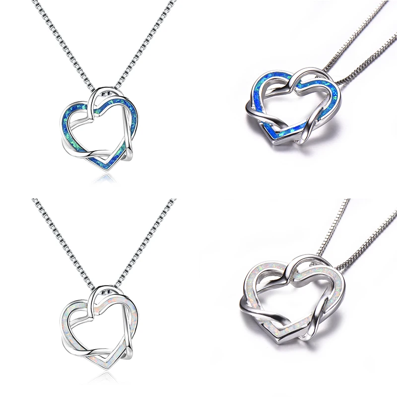 Boho Female Double Heart Pendant Necklace 925 Sterling Silver Choker Chain Necklace White Blue Fire Opal Necklace For Women
Boho Female Double Heart Pendant Necklace 925 Sterling Silver Choker Chain Necklace White Blue Fire Opal Necklace For Women