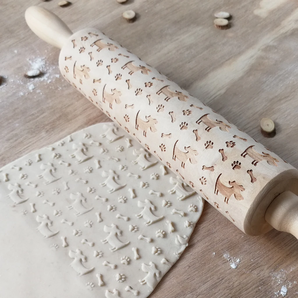 Wooden Dog Bone Paw Embossed Rolling Pin Baking Tools Kids Party Favors