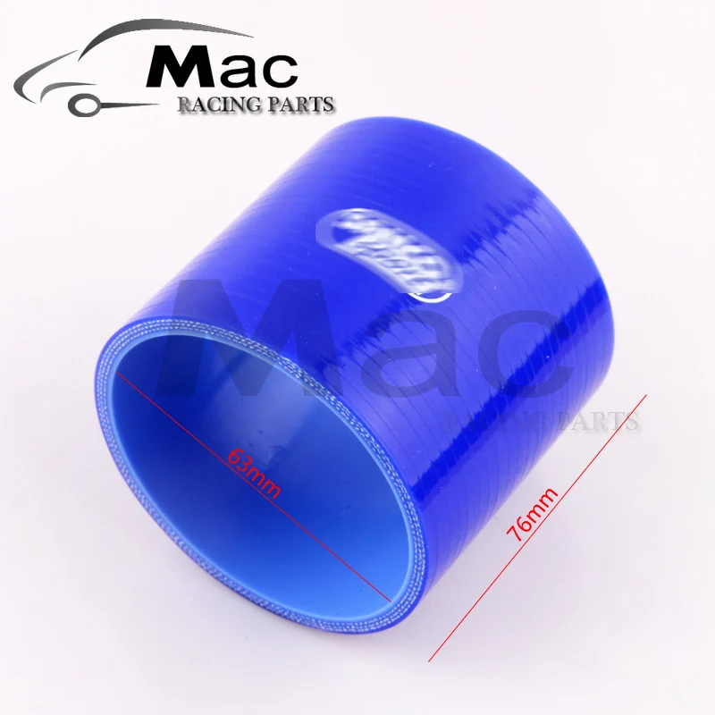 BLUE 2.5" 63mm Straight Silicone Intercooler Turbo Intake Pipe Coupler Hose