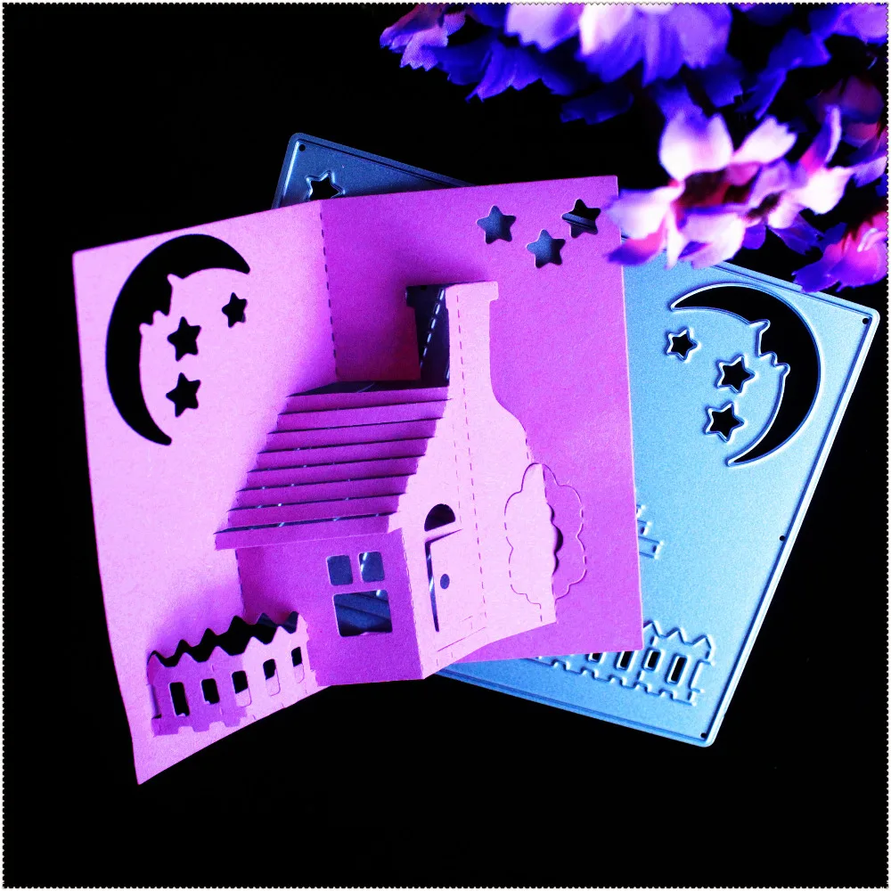 Metall stanzformen 3d stereo haus nacht mond sterne diy scrapbook karte papier handwerk dekoration präge schablonen